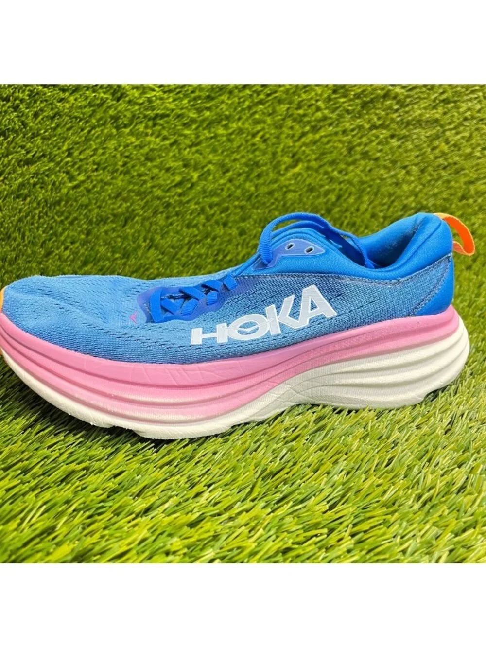 Hoka One One Bondi 8 Womens Size 7D Blue Pink Athletic Running Shoes Sneakers